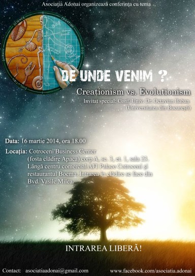 Afiș Creaționism vs Evoluționism