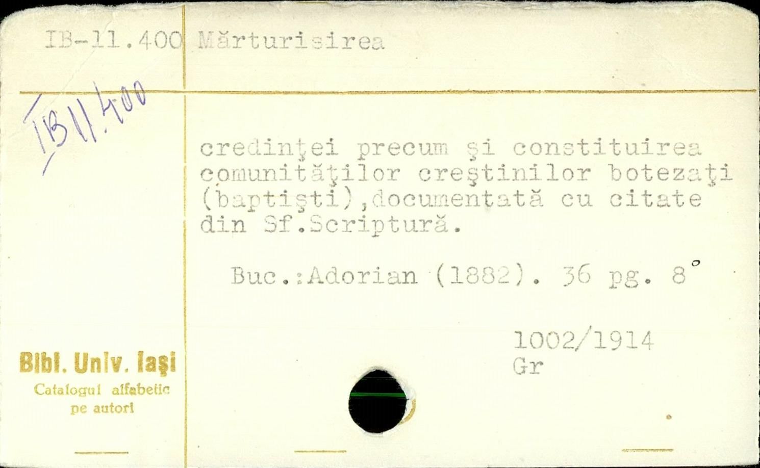 Constantin Adorian, Marturisirea credintei si constituirea comunitatilor baptiste (1882)