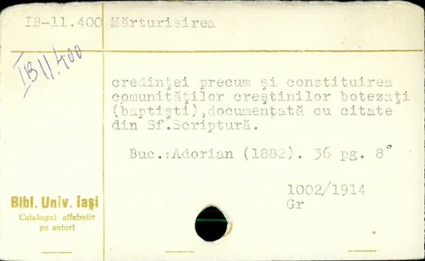 Constantin Adorian, Marturisirea credintei si constituirea comunitatilor baptiste (1882)