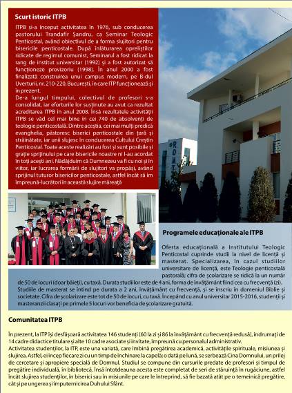 Foaie de Informare Institutul Teologic Penticostal Bucuresti Mai 2015