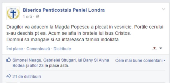 Anunț deces Magda Popescu