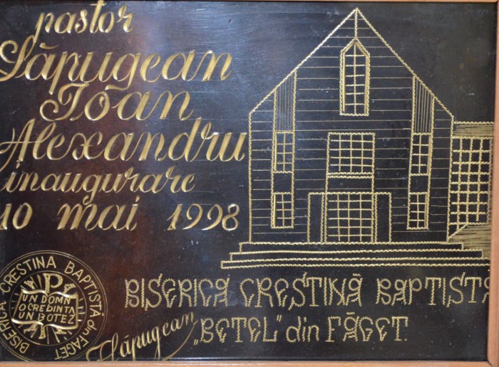 Placă comemorativă inaugurare BCB Betel Făget (1998)