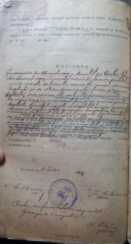 Sentință Gligor Cristea (2) Motivare