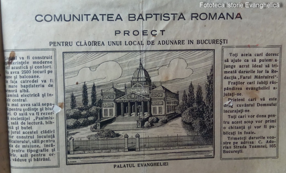 1920 - Proiect - Palatul Evangheliei în București